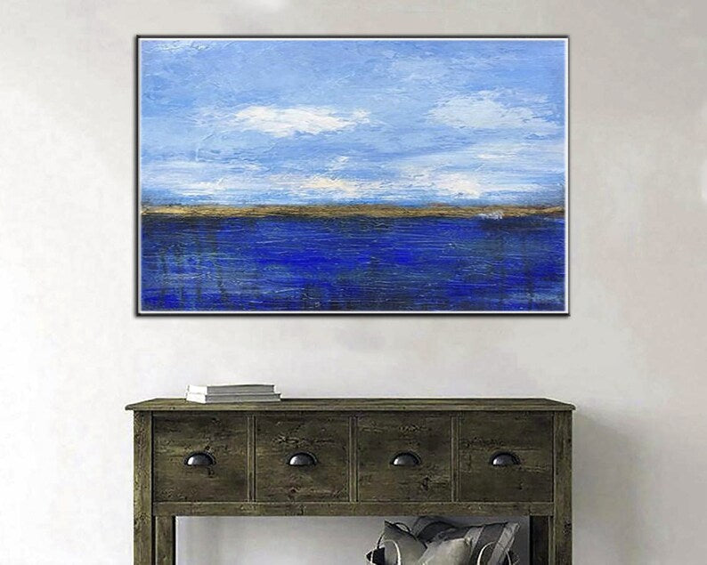 Large Seascape Art Deep Blue Sea Paintng Natural Landscape Art Deep Blue Sea Painting Abstract Wall Art Canvas Minimalist Art Frame Painting