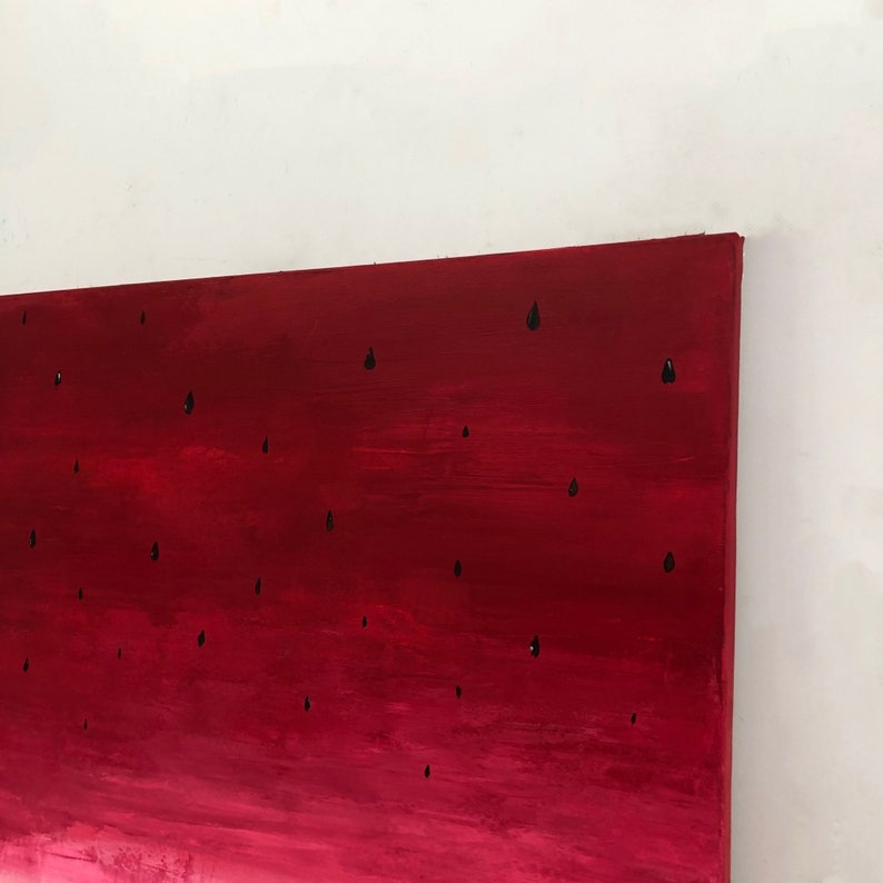 Vandmelon, Originalmaleri, Abstrakt maleri, Ekspressionistisk maleri, Vandmelonmaleri, Stilleben, Farverig, Vandmelon rødgrøn