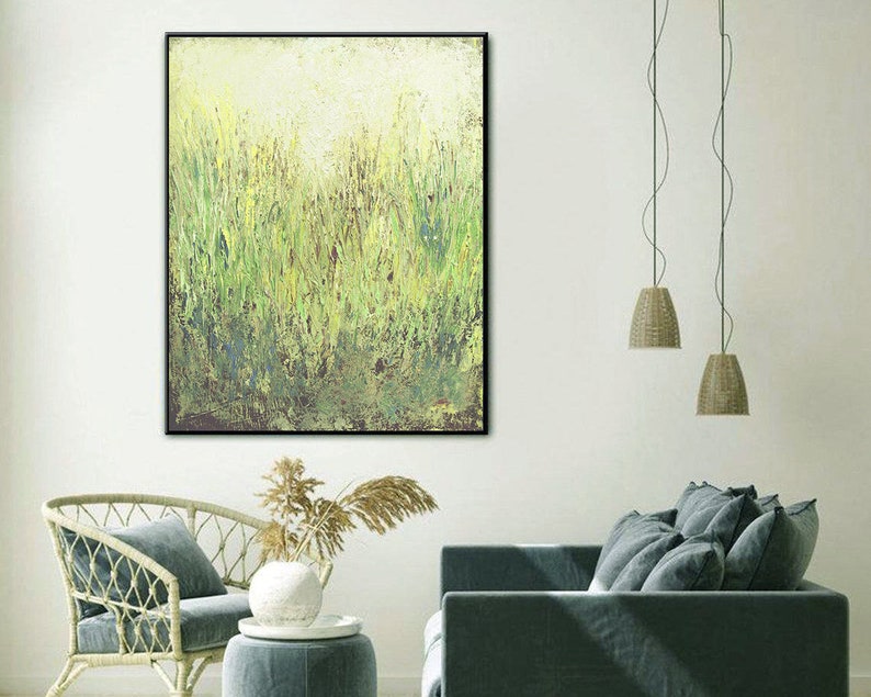 Grass Field Art Nature-Inspired Art Green and Earthy Tones Painting Color Layers Art Custom Oil Painting