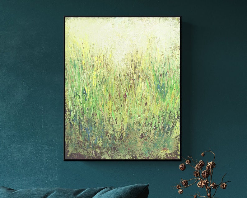 Grass Field Art Nature-Inspired Art Green and Earthy Tones Painting Color Layers Art Custom Oil Painting