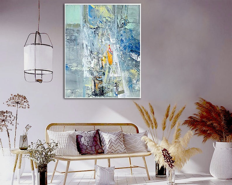 Abstract Painting Blue Painting on Canvas Original Blue Wall Art Modern Painting On Canvas Minimalist Painting for Living Room Decor