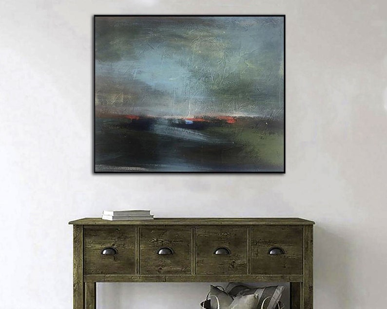 Abstrakt oliemaleri landskabsmaleri på lærred samtidskunst mørkt landskabsmaleri moderne olie vægkunst original kunstværk