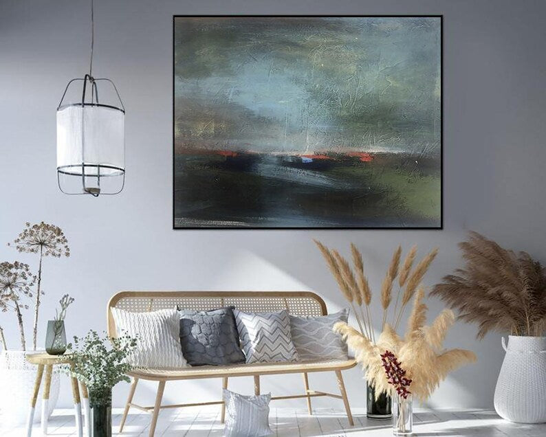 Abstrakt oliemaleri landskabsmaleri på lærred samtidskunst mørkt landskabsmaleri moderne olie vægkunst original kunstværk