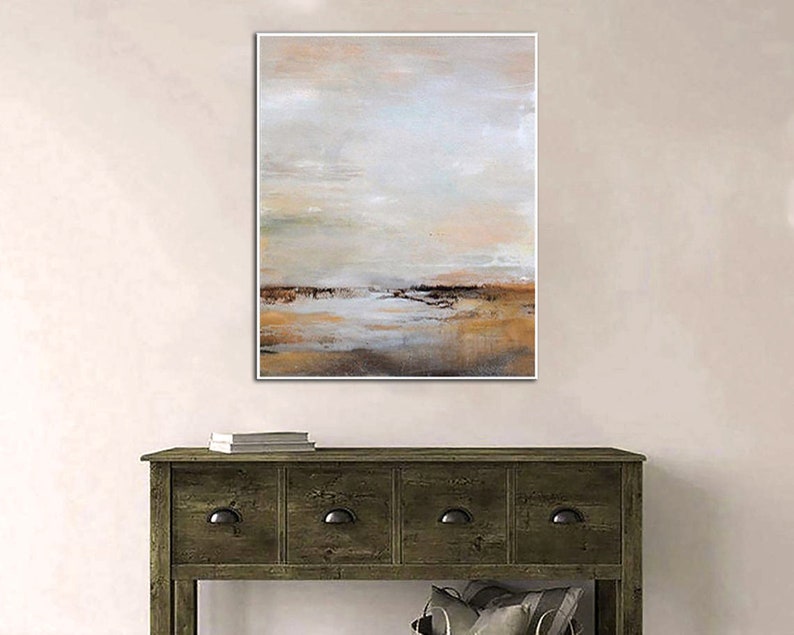 Abstract Landscape Painting Seascape Canvas Original Beige Art Minimalist Wall Art Modern Abstract Horizon Wall Decor Earthy Tones Art