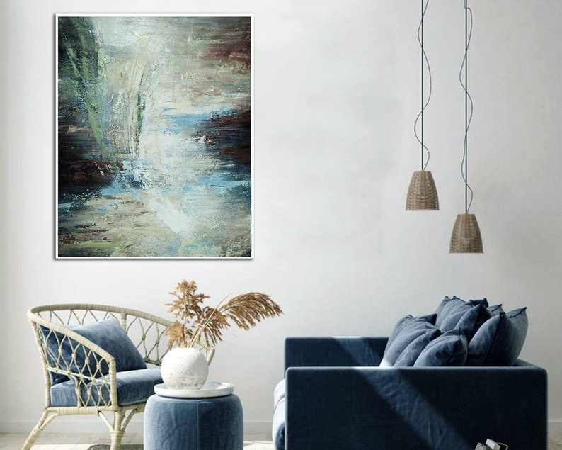 Original Painting Blue Painting Serene Earth Tones Abstract Painting Living Room Decor Oversized Wall Art Office Wall Art Framed Wall Art