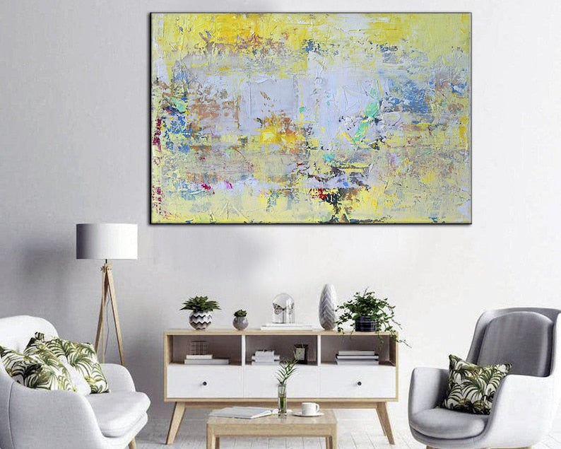 Abstract Painting Pastel Yellow and White Art Home Decor Wall Art for Living Room Housewarming Gift Office Wall Decor Modern Wall Art