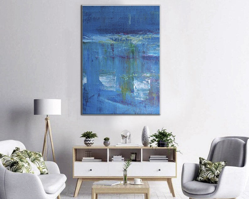 Extra Large Abstract Blue Paintings On Canvas Modern Blue Textured Art Original Oil Painting Modern Artwork for Indie Room Wall Decor