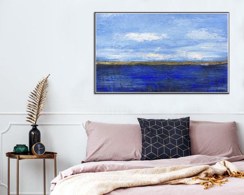 Large Seascape Art Deep Blue Sea Paintng Natural Landscape Art Deep Blue Sea Painting Abstract Wall Art Canvas Minimalist Art Frame Painting