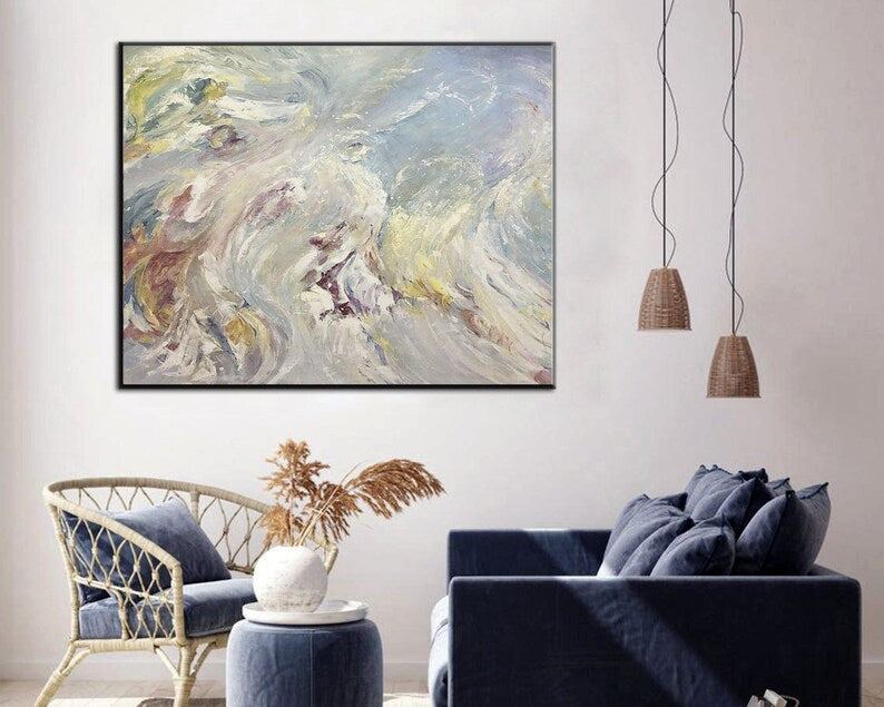 Abstract Painting on Canvas In Neutral Colors Beige Artwork Modern Oil Painting Contemporary Minimalist Wall Art for Living Room Decor