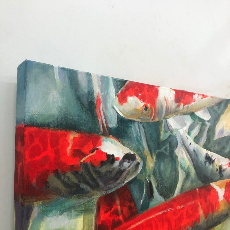 Koi Fish Oil Painting On Canvas Modern Wall Art Feng Shui Painting Koi Fish Feng Shui Carp Pond Oil Painting on Canvas Wall Art