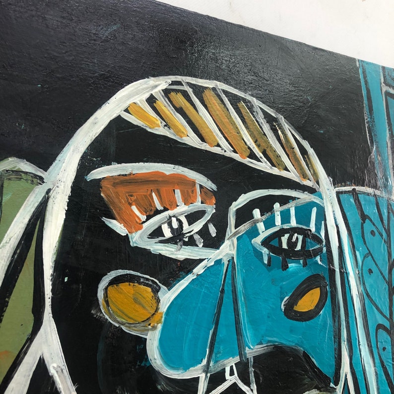 Abstrakt ansigt Figurativ kunst Picasso-stil malerier på lærred Surrealistisk tekstureret kunst Dristigt abstrakt portræt i geometriske former vægdekoration