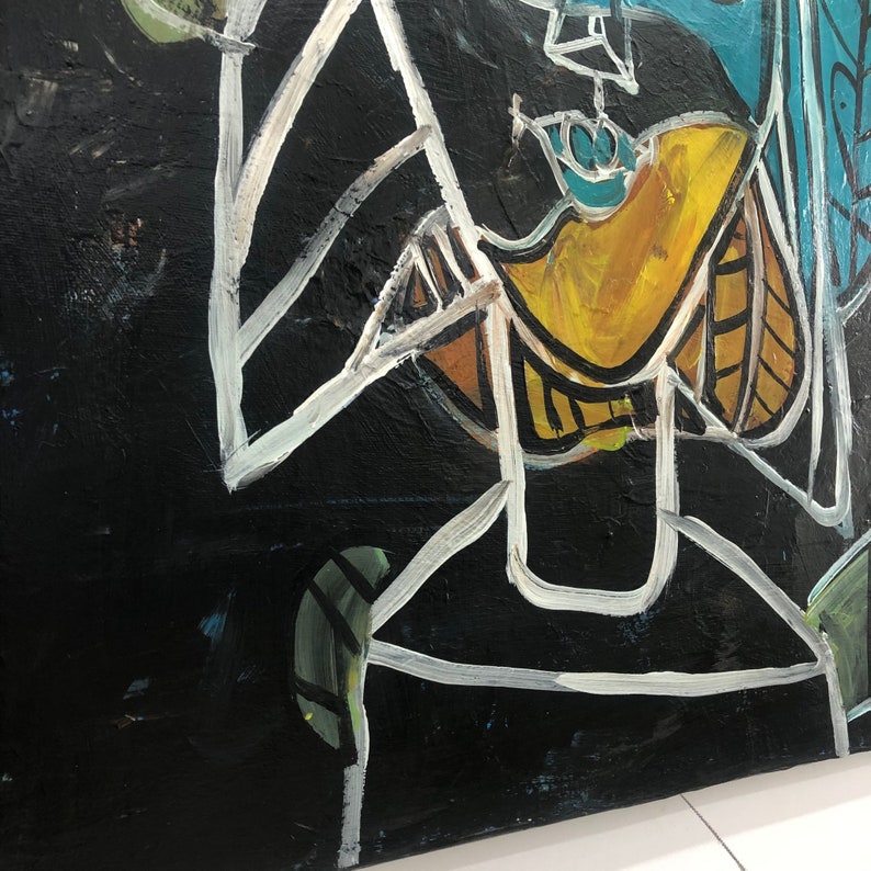 Abstrakt ansigt Figurativ kunst Picasso-stil malerier på lærred Surrealistisk tekstureret kunst Dristigt abstrakt portræt i geometriske former vægdekoration