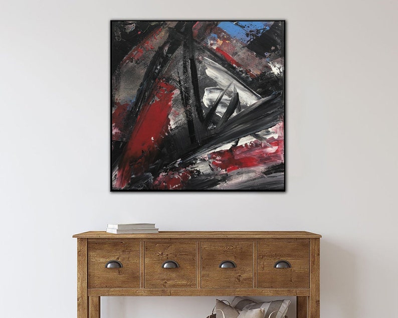 Abstract Red and Black Painting Dynamic Abstraction Soft Bold Strokes Artistic Expression Art Handpainted Artwork