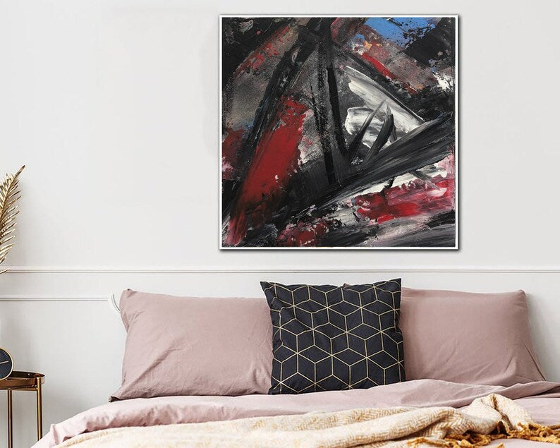 Abstract Red and Black Painting Dynamic Abstraction Soft Bold Strokes Artistic Expression Art Handpainted Artwork