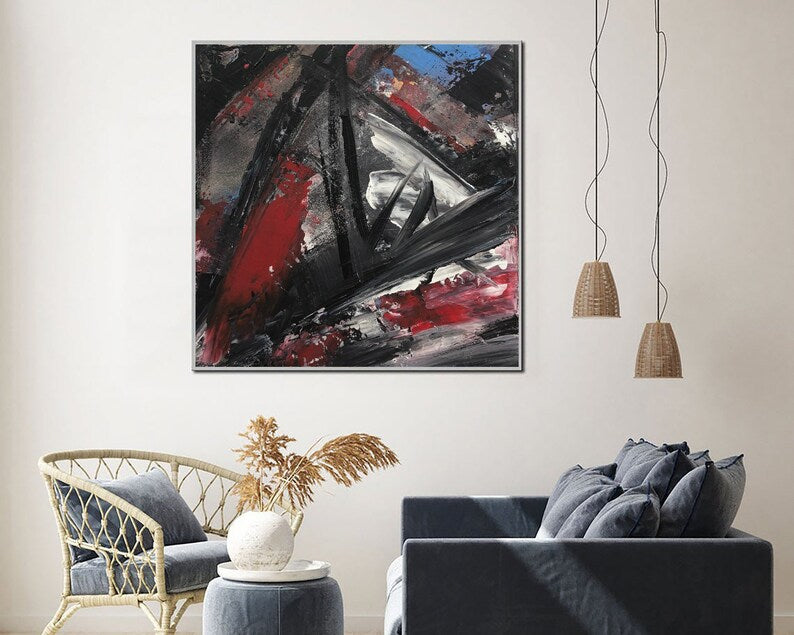 Abstract Red and Black Painting Dynamic Abstraction Soft Bold Strokes Artistic Expression Art Handpainted Artwork