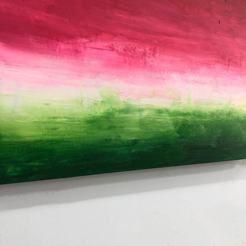 Vandmelon, Originalmaleri, Abstrakt maleri, Ekspressionistisk maleri, Vandmelonmaleri, Stilleben, Farverig, Vandmelon rødgrøn