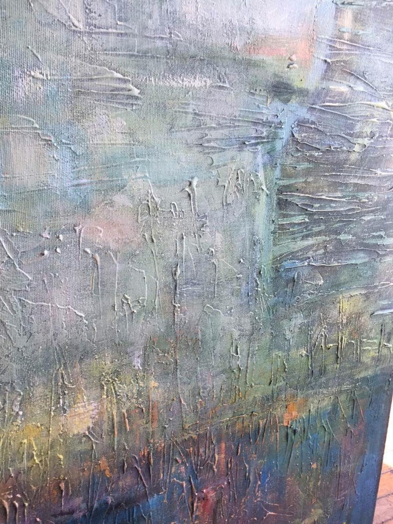 Abstract Landscape Painting - Original Handmade Artwork in Blue and Soft Pastels for Modern Home Decor