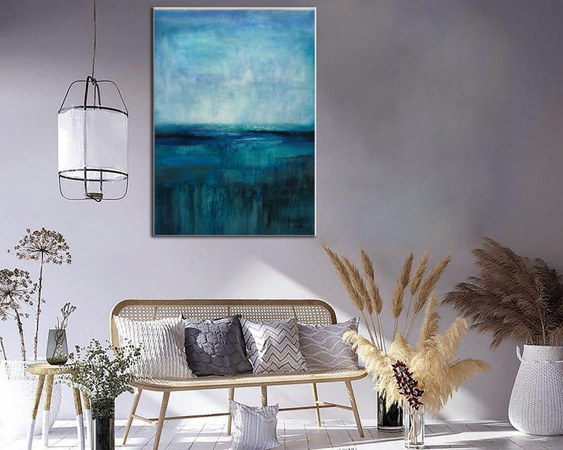 Calming Ocean Abstract Art - Large Blue Canvas Painting for Modern Coastal Decor - Tranquil Wall Art for Living Room or Bedroom
