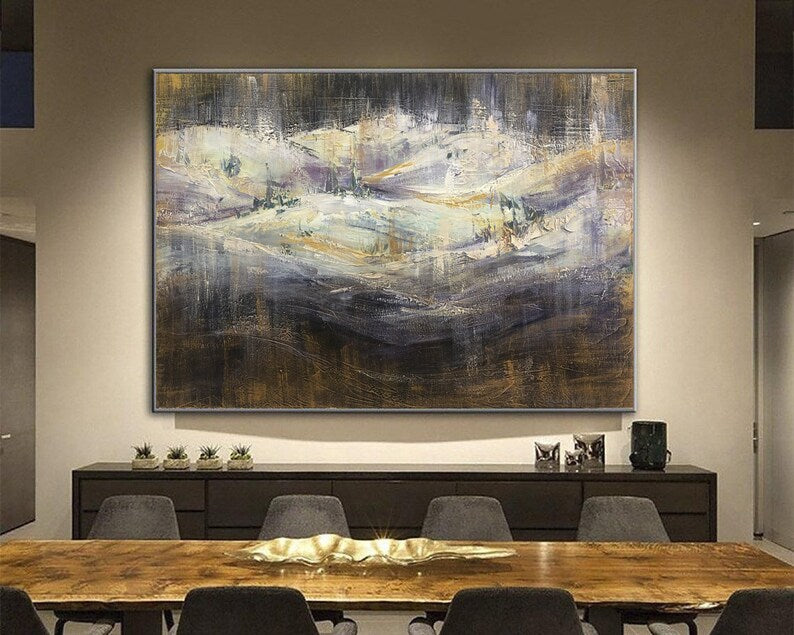 Abstract Snow Mountain Acrylic Painting Original Wall Hanging Artwork Colorful Wall Art Decor for Living Room