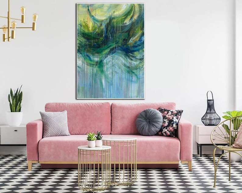 Green Painting Blue Paintings Large Abstract Canvas Art Living Room Art Modern Wall Decor Housewarming Gift Abstract Painting Office Art
