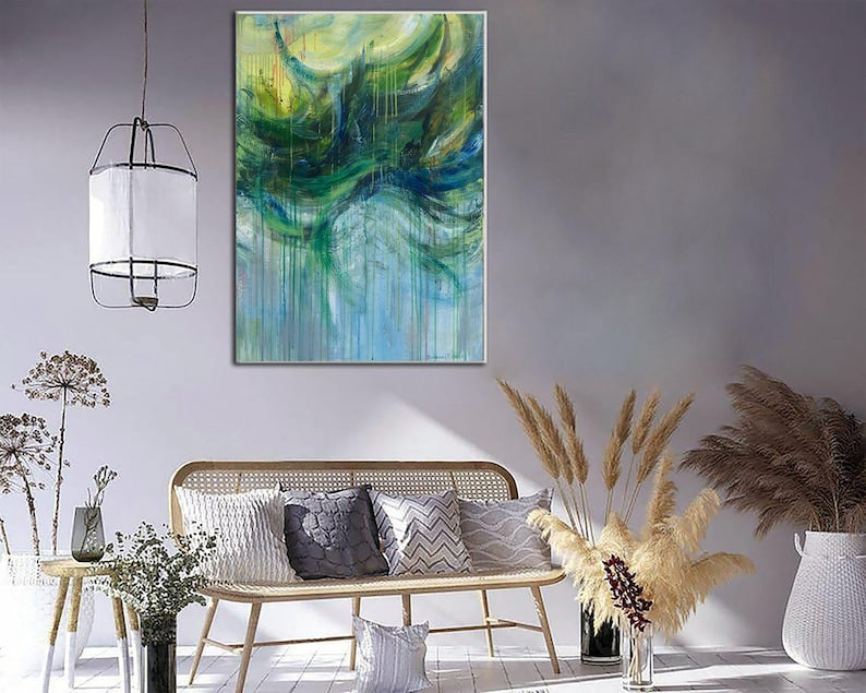 Green Painting Blue Paintings Large Abstract Canvas Art Living Room Art Modern Wall Decor Housewarming Gift Abstract Painting Office Art