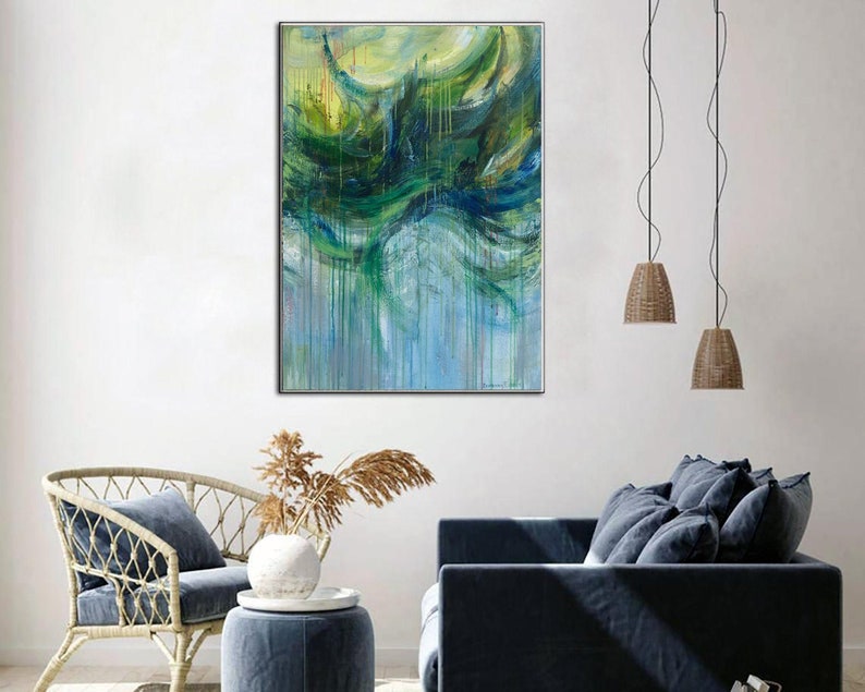 Green Painting Blue Paintings Large Abstract Canvas Art Living Room Art Modern Wall Decor Housewarming Gift Abstract Painting Office Art