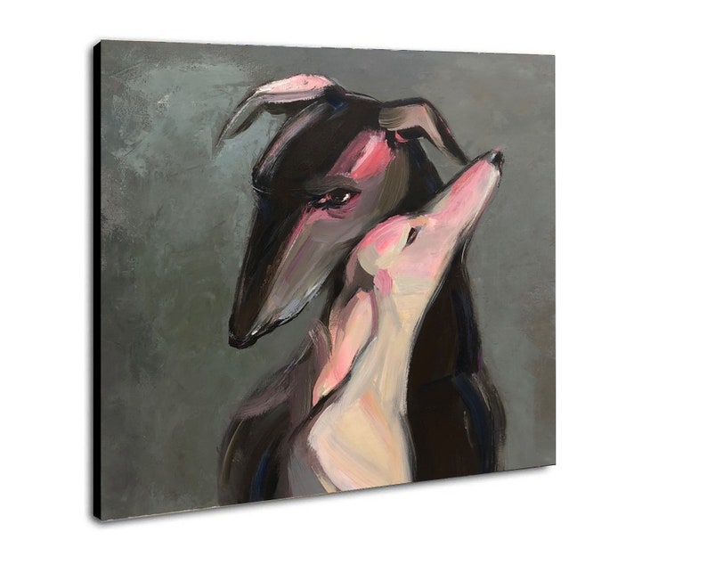 Abstract Dog Paintings On Canvas Romantic Wall Art Greyhound Art In Gray, Black And White Colors Pet Painting Hand Pained Art Wall Decor