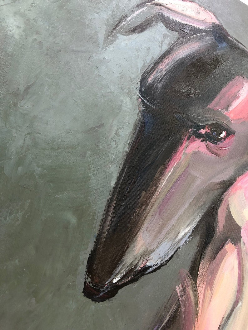 Abstract Dog Paintings On Canvas Romantic Wall Art Greyhound Art In Gray, Black And White Colors Pet Painting Hand Pained Art Wall Decor