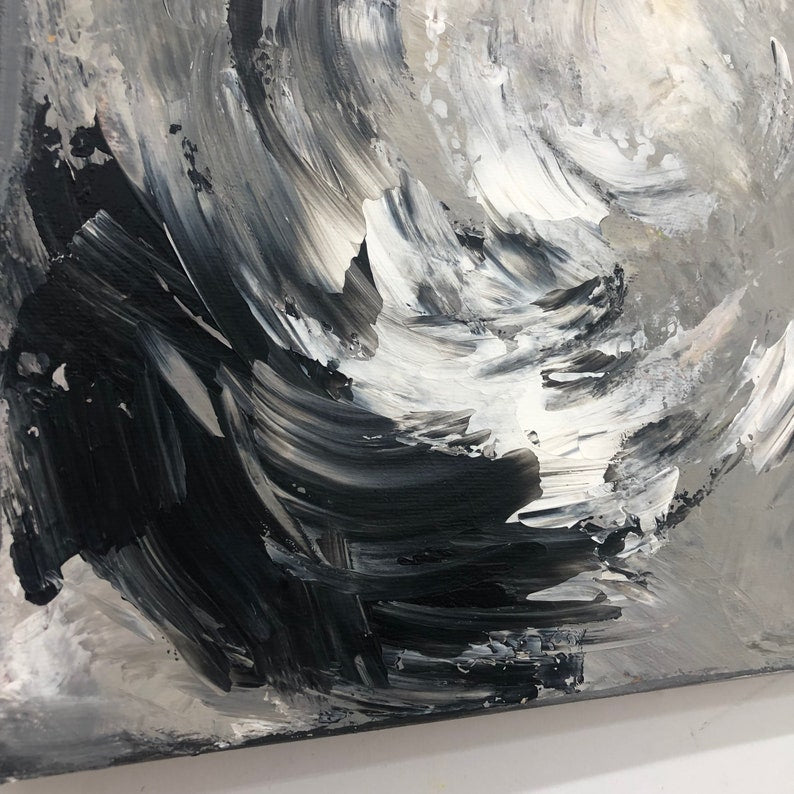 Original Monochrome Custom Oil Painting Black and White Artwork Modern Abstract Gray and Silver Wall Art Decor for Bedroom