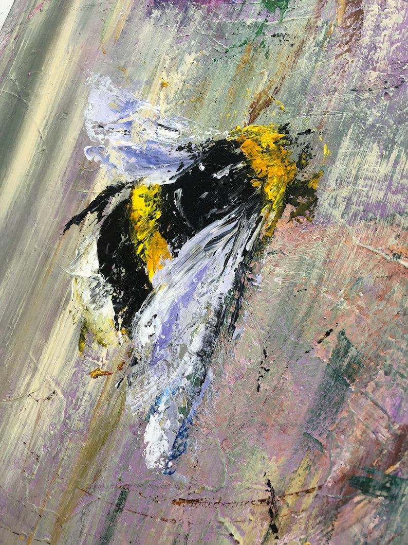 Originale abstrakte blomstermalerier på lærred, lilla buketmaleri, bimaleri, impasto, akryl, impressionistisk kunst, natur, vægkunst på lærred