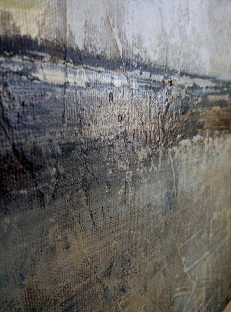 Landskabsmaleri Stort abstrakt lærred Beige maleri Grå vægkunst Samtidskunst Tekstureret kunstværk Maleri til hjemmet Indrammet vægkunst