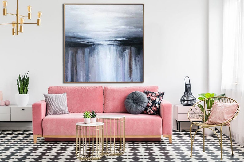 Original Aesthetic Oil Painting On Canvas Abstract Square Wall Hanging Artwork Modern Textured Wall Art Decor for Living Room