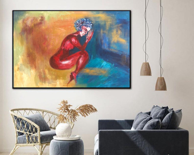 Modern Wall Art Colorful Painting Figurative Painting Female Portrait Emotional Abstract Art Oversized Wall Art Original Artwork Custom Art