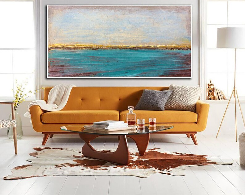Large Abstract Blue Ocean Paintings On Canvas Seascape Art Acrylic Sunset Original Artwork Textured Oil Painting for Home Decor