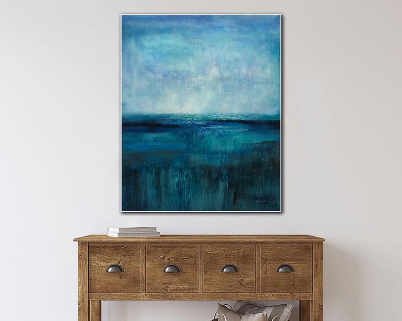 Calming Ocean Abstract Art - Large Blue Canvas Painting for Modern Coastal Decor - Tranquil Wall Art for Living Room or Bedroom