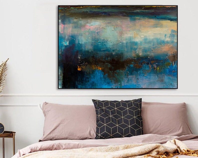 Large Abstract Navy Blue Paintings On Canvas Acrylic Oil Painting Dark Contemporary Art Luxury Painting for Living Room Wall Decor