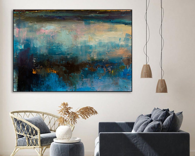 Large Abstract Navy Blue Paintings On Canvas Acrylic Oil Painting Dark Contemporary Art Luxury Painting for Living Room Wall Decor