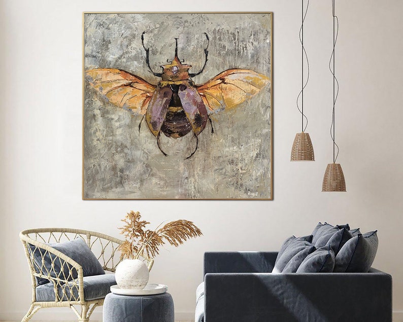 Large Abstract Stag Beetle Paintings On Canvas Nature Insect Art Stag beetle Artwork Impasto Acrylic Impressionist Art Nature Wall Decor