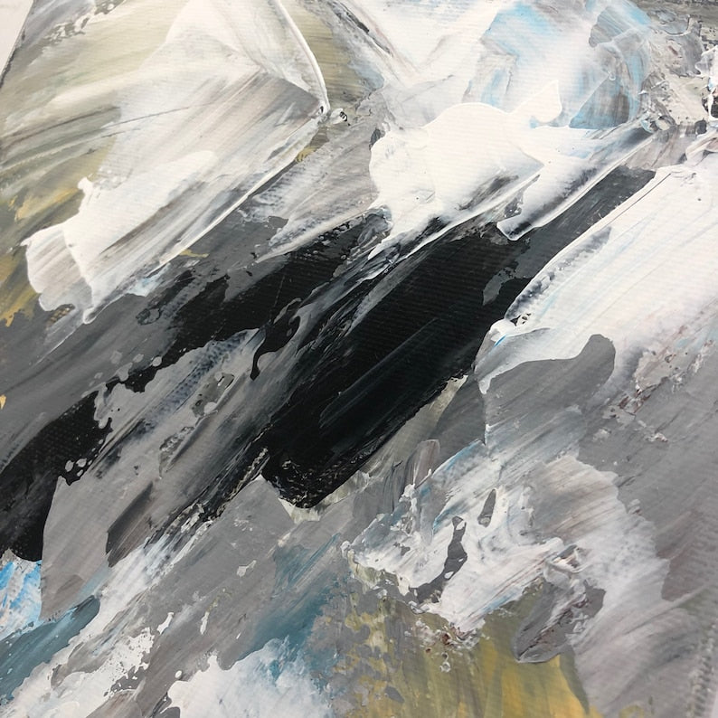 Abstract Brushstroke Painting Modern Large Gray Painting Contemporary Art Office Wall Art Custom Gift Black And White Art Framed Art Decor