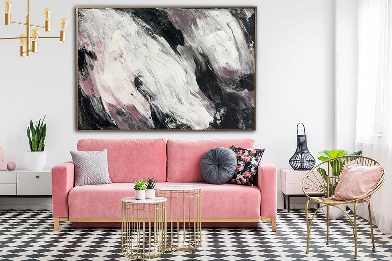 Abstract Painting Black and White Art Textured Wall Art Modern Interiors Decor Housewarming Gift Living Room Art Custom Oil Painting