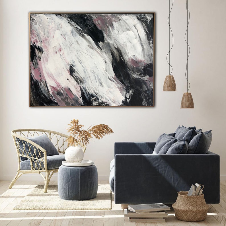 Abstract Painting Black and White Art Textured Wall Art Modern Interiors Decor Housewarming Gift Living Room Art Custom Oil Painting