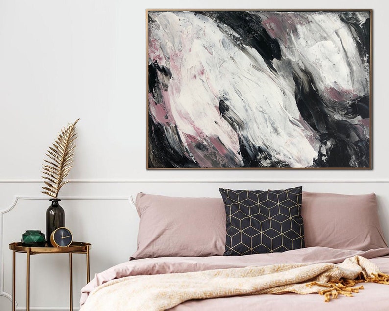 Abstract Painting Black and White Art Textured Wall Art Modern Interiors Decor Housewarming Gift Living Room Art Custom Oil Painting