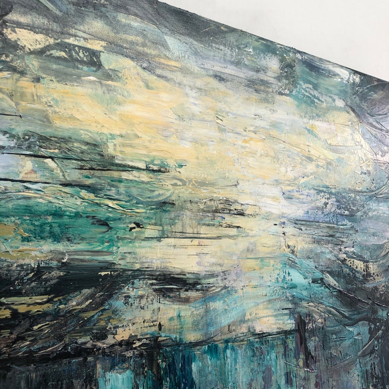 Large Original Abstract Seascape Paintings On Canvas In Navy Colors Abstract Impressionist Painting Modern Acrylic Paining for Living Room