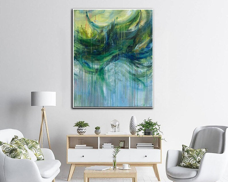 Green Painting Blue Paintings Large Abstract Canvas Art Living Room Art Modern Wall Decor Housewarming Gift Abstract Painting Office Art