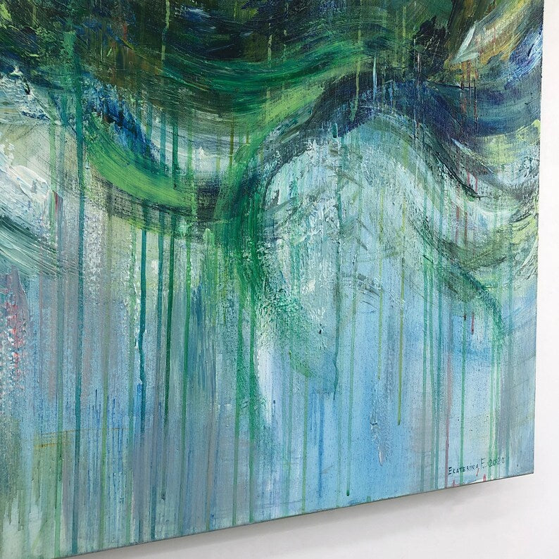 Green Painting Blue Paintings Large Abstract Canvas Art Living Room Art Modern Wall Decor Housewarming Gift Abstract Painting Office Art