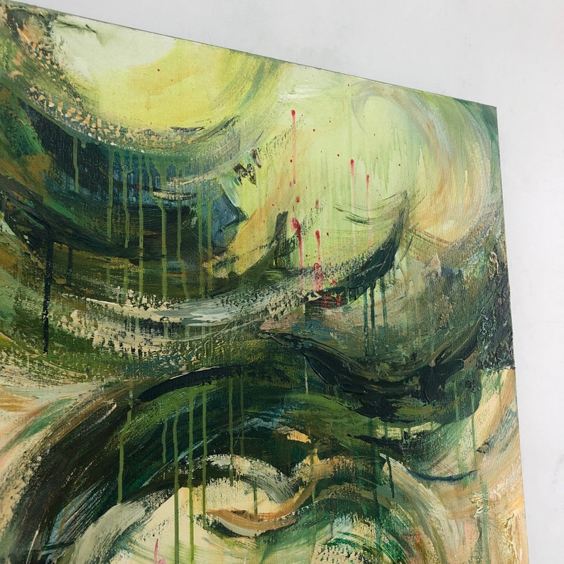 Extra Large Abstract Expressionist Paintings On Canvas in Green And Pink Colors Textured Fine Art Contemporary Wall Art for Living Room