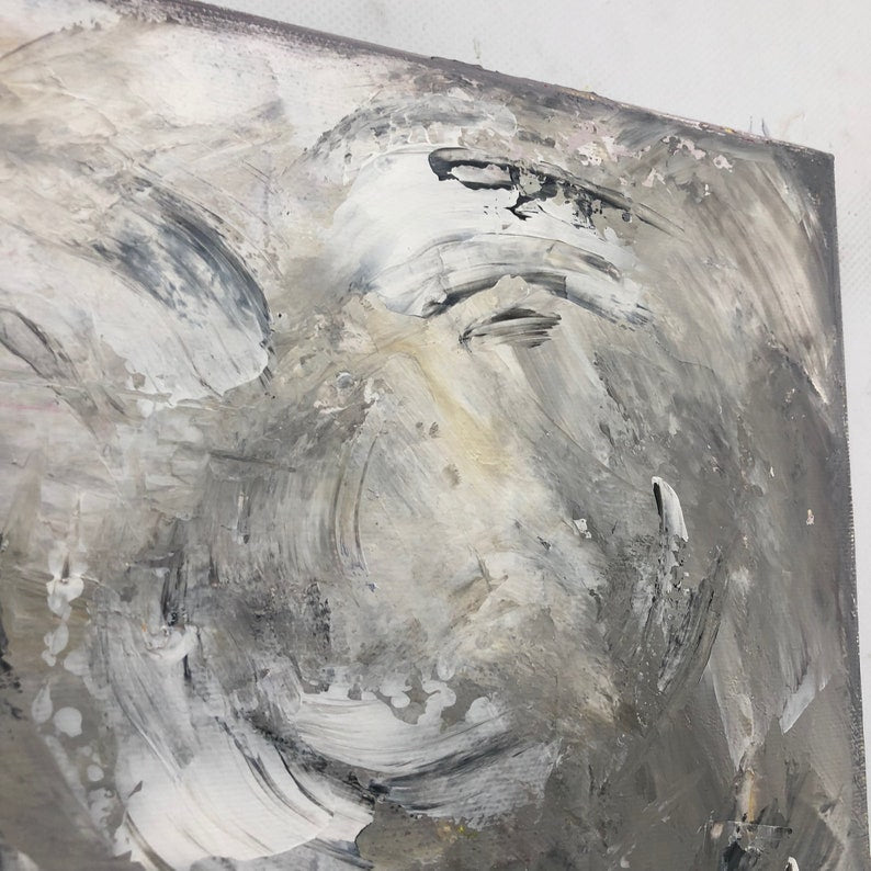 Original Monochrome Custom Oil Painting Black and White Artwork Modern Abstract Gray and Silver Wall Art Decor for Bedroom