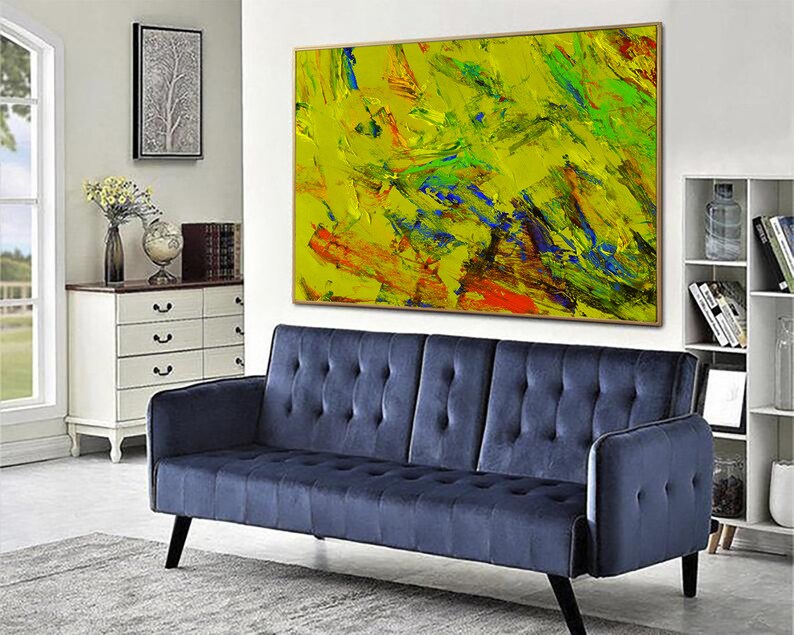 Original Abstract Green Paintings On Canvas Turquoise Artwork Modern Painting Expressionist Fine Art Handmade Artwork for Living Room Decor