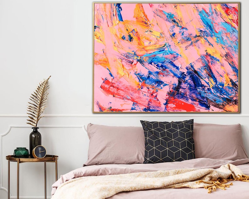 Abstract Painting Bright Wall Art Colorful Artwork Palette Knife Oil Painting Pink Painting Textured Wall Art Oversized Wall Art