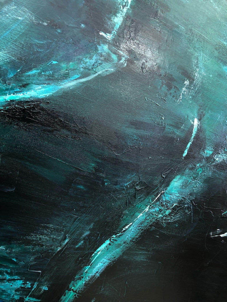 Extra Large Dark Green Seascape Paintings On Canvas Abstract Ocean Painting Navy Blue Fine Art Modern Oil Painting for Living Room Decor